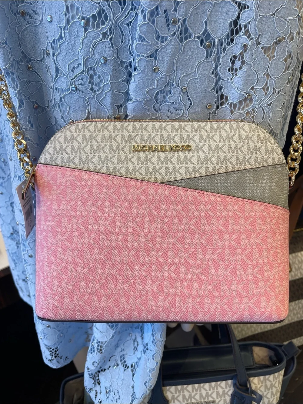 MICHAEL KORS JST Md Dome Color-Block Signature Logo Crossbody Bag Carnation NWT